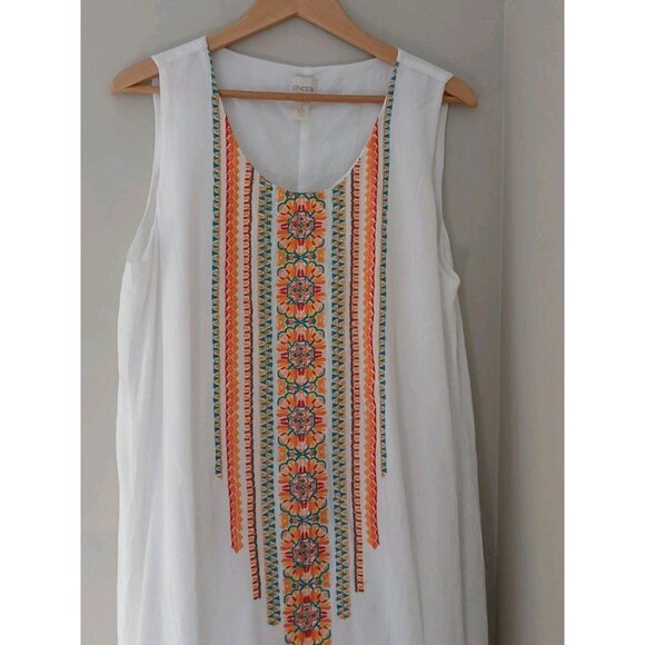 Chico's Embroidered Midi Dress Size 3 XL 16 White Sleeveless Gauzy Beach Coastal - Picture 3 of 10